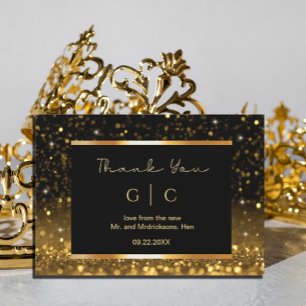 Modern Luxury Gold Black Sparkles Thank You Card