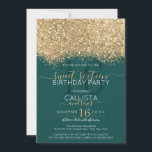 Modern Luxury Gold Green Glitter Confetti Sweet 16 Invitation<br><div class="desc">The elegant, glamourous, and modern sweet sixteen birthday party invitation is perfect for the contemporary and stylish young teenage girl. It features a faux printed gold sparkly glitter confetti speckled colour block on top of a simple emerald green background with a large number "16" in a matching dark emerald. The...</div>