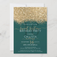 Modern Luxury Gold Green Glitter Confetti Sweet 16