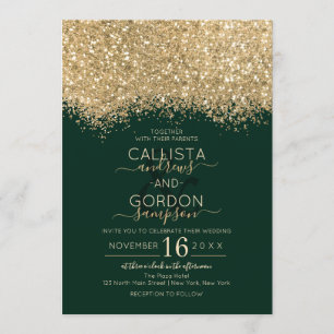 Modern Luxury Gold Green Glitter Confetti Wedding Invitation