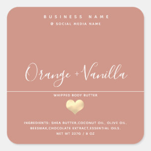 Modern luxury gold heart typography body butter square sticker