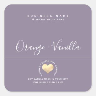 Modern luxury gold heart typography candle class square sticker
