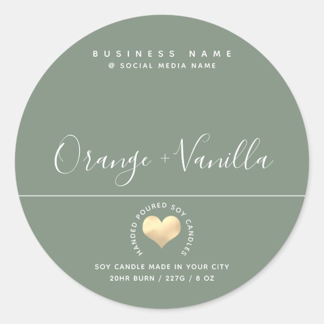 Modern luxury gold heart typography  candle  classic round sticker (Front)