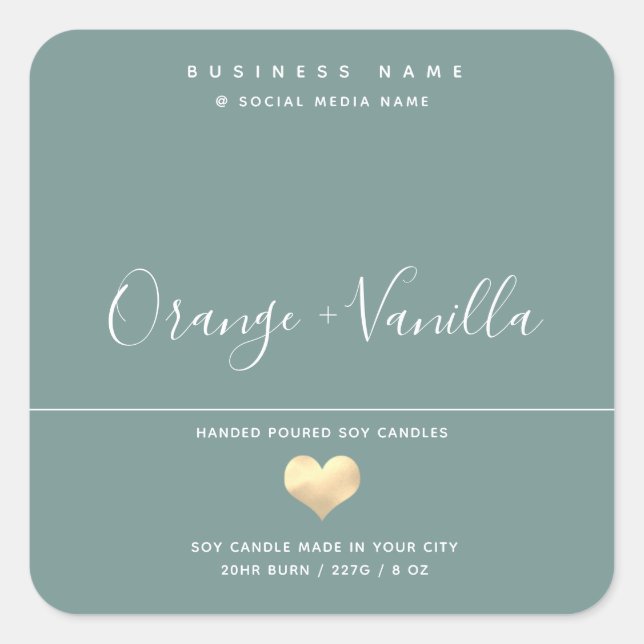 Modern luxury gold heart typography  candle  square sticker (Front)