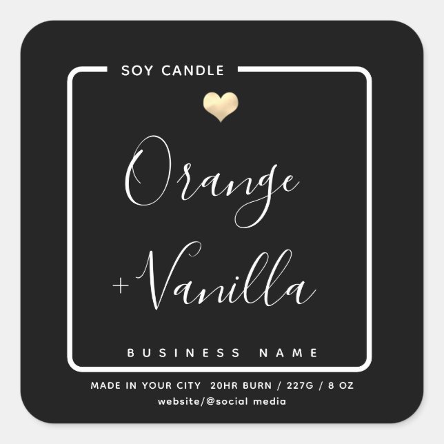 Modern luxury gold heart typography  candle    square sticker (Front)