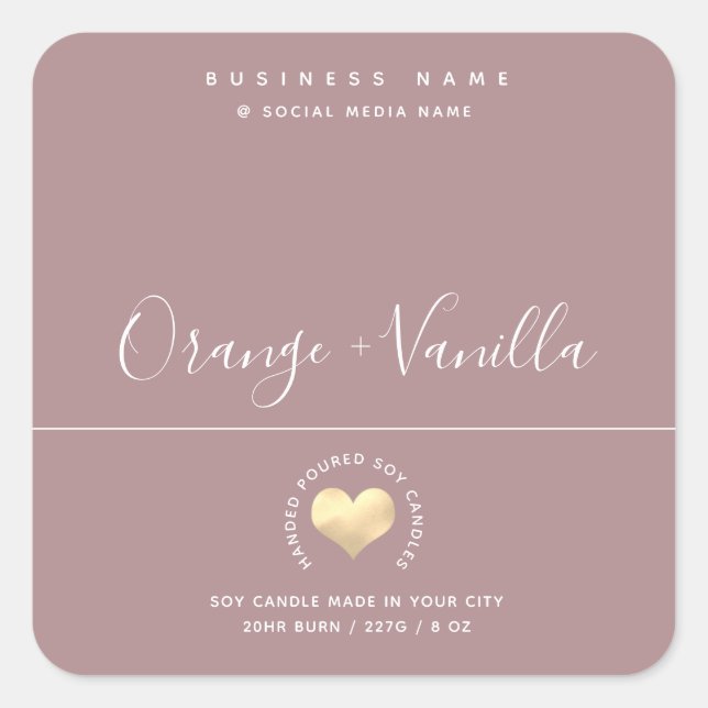 Modern luxury gold heart typography  candle square sticker (Front)