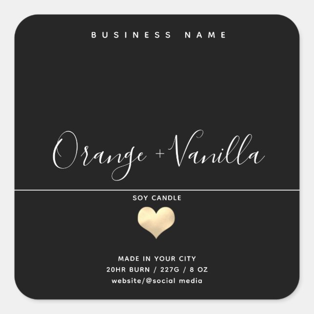 Modern luxury gold heart typography  candle   square sticker (Front)