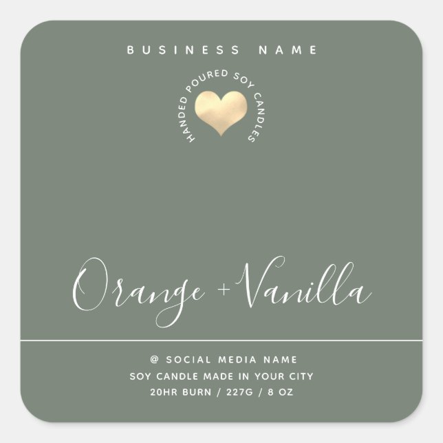 Modern luxury gold heart typography  candle  square sticker (Front)