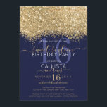 Modern Luxury Gold Navy Glitter Confetti Sweet 16 Invitation<br><div class="desc">The elegant, glamourous, and modern sweet sixteen birthday party invitation is perfect for the contemporary and stylish young teenage girl. It features a faux printed gold sparkly glitter confetti speckled colour block on top of a simple dark navy blue background with a large number "16" in a matching gold-tone. The...</div>