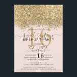 Modern Luxury Gold Pink Glitter Confetti Sweet 16 Invitation<br><div class="desc">The elegant, glamourous, and modern sweet sixteen birthday party invitation is perfect for the contemporary and stylish young teenage girl. It features a faux printed gold sparkly glitter confetti speckled colour block on top of a simple blush pink background with a large number "16" in a matching gold-tone. The back...</div>
