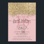 Modern Luxury Gold Pink Glitter Confetti Sweet 16 Invitation<br><div class="desc">The elegant, glamourous, and modern sweet sixteen birthday party invitation is perfect for the contemporary and stylish young teenage girl. It features a faux printed gold sparkly glitter confetti speckled colour block on top of a simple blush pink background with a large number "16" in a matching dark pink. The...</div>