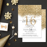 Modern Luxury Gold White Glitter Confetti Sweet 16 Invitation<br><div class="desc">The elegant, glamourous, and modern sweet sixteen birthday party invitation is perfect for the contemporary and stylish young teenage girl. It features a faux printed gold sparkly glitter confetti speckled colour block on top of a simple white background with a large number "16" in a matching gold-tone. The back displays...</div>