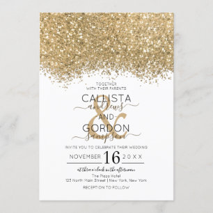 Modern Luxury Gold White Glitter Confetti Wedding Invitation
