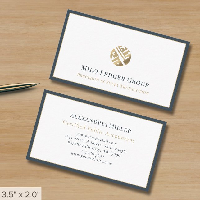 Modern Luxury Logo Grey Border Business Card (Creator Uploaded)