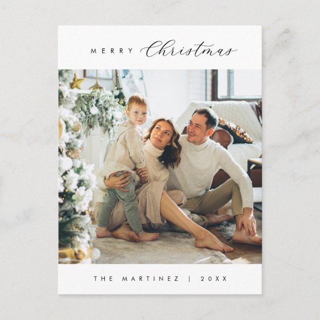 Modern Luxury, Merriest Christmas Family Photo Postcard (Front)