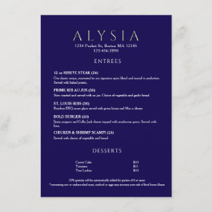 Modern Luxury Navy Floral Restaurant  Menu