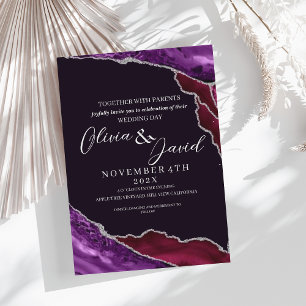Modern Luxury Purple & Burgundy Agate Wedding  Invitation