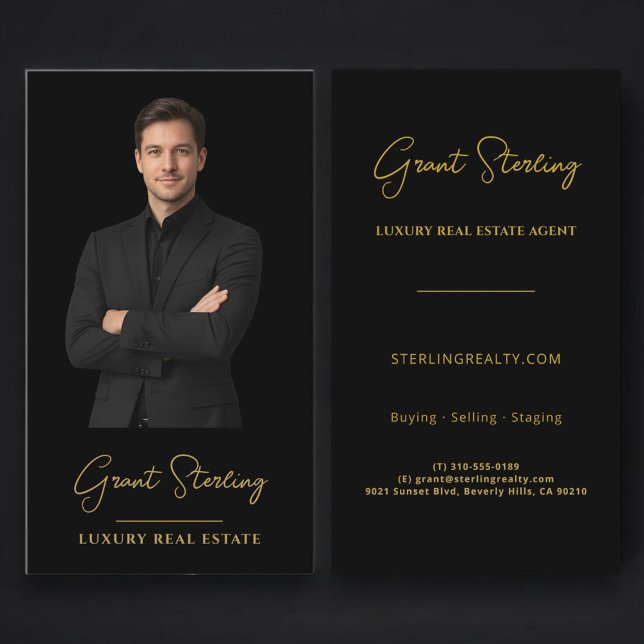 Modern Luxury Real Estate Black Gold Professional Business Card (Creator Uploaded)