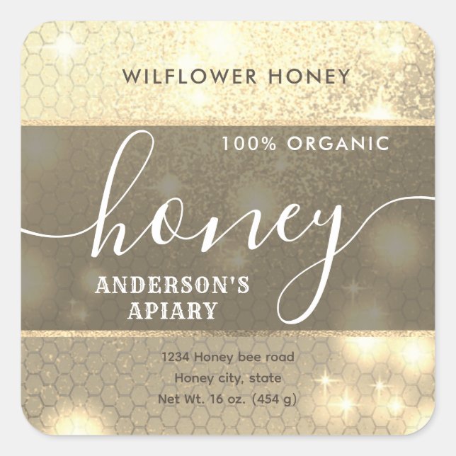 Modern luxury sparkle honey jar label (Front)