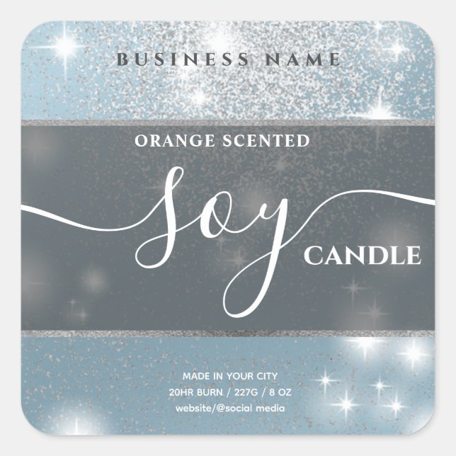 Modern luxury sparkle script soy candle label (Front)