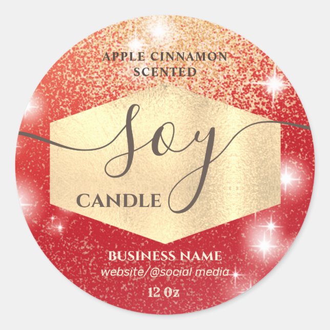 Modern luxury sparkle script soy candle label (Front)