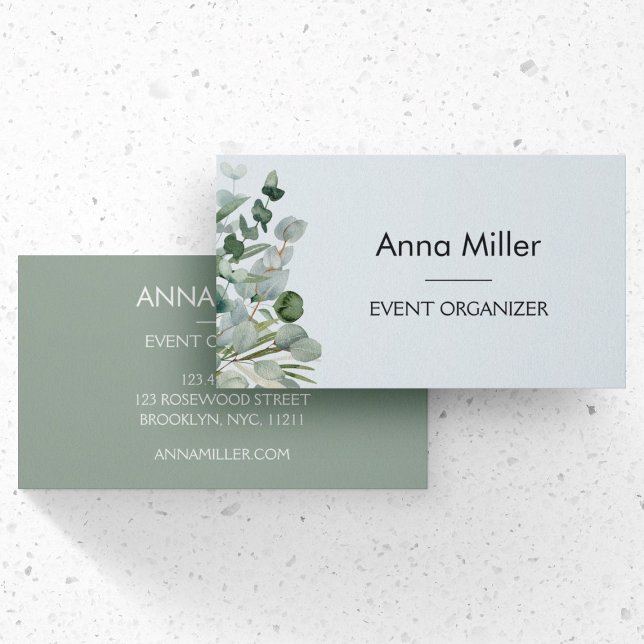 Modern Luxury Watercolor Eucalyptus Floral  Business Card (Front and Back Side)
