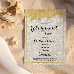 Modern luxury white gold glitter Retirement Party Invitation