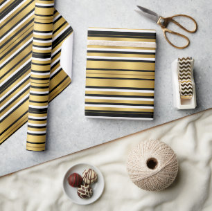 Modern Luxury with Black and Gold Stripes Wrapping Paper