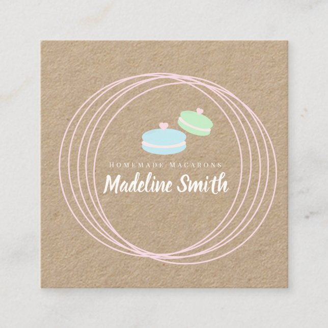 Modern Macaron Logo Homemade Bakery Branding Kraft Square Business Card (Front)