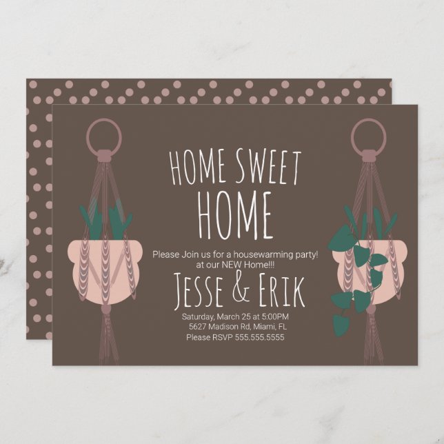 Modern Macrame Plant Hanger Planter House Warming Invitation (Front/Back)
