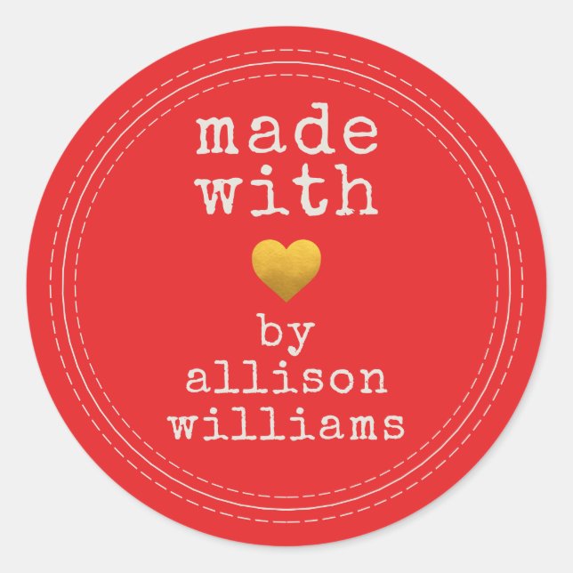 Modern Made with Love Custom Name Classic Round Sticker (Front)
