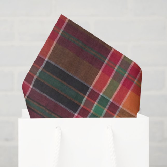 Modern Madras Plaid Orange Green Square Pattern  Tissue Paper (Gift Bag)
