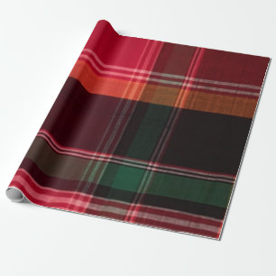 Modern Madras Plaid Red Green Square Pattern Wrapping Paper