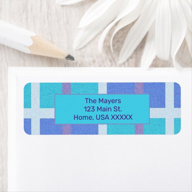 Modern Madras Purple and Blue Label Return Address Label (Insitu)