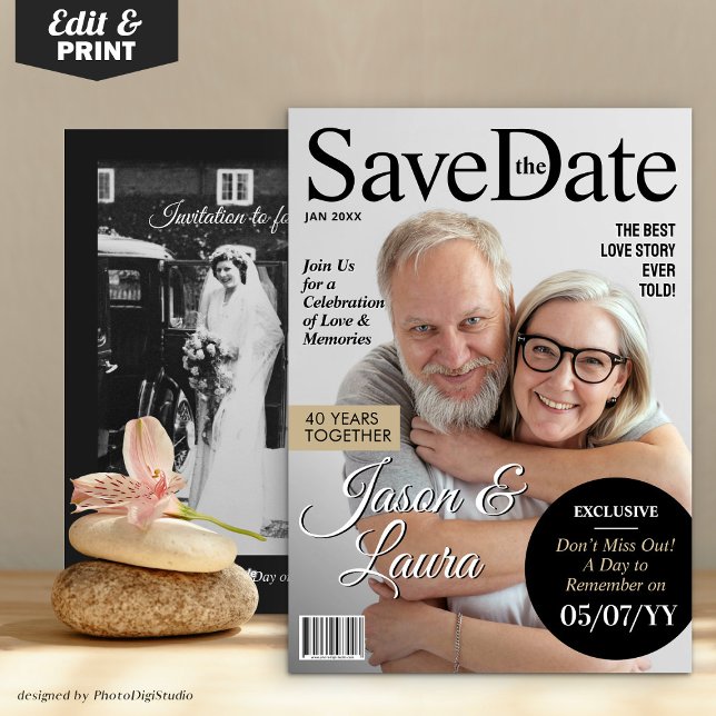 Modern Magazine Anniversary Save the Date Invite (Modern Magazine Anniversary Save the Date Invite)