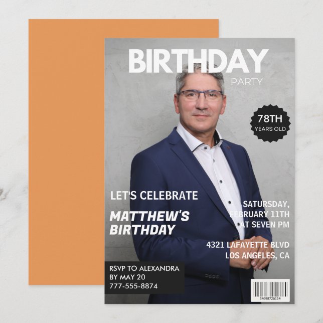 Modern Magazine Cover for him Photo 78th birthday Invitation (Front/Back)