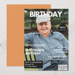Modern Magazine Cover for him Photo 98th birthday Invitation