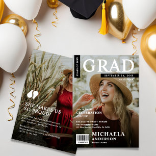 Modern Magazine Cover Style 2-Photo Graduation Invitation