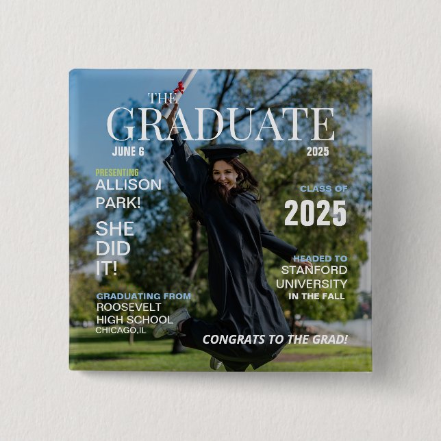 Modern Magazine Photo Graduation  15 Cm Square Badge (Front)