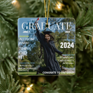 Modern Magazine Photo Graduation  Ceramic Ornament