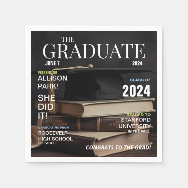 Modern Magazine Photo Graduation  Napkin (Front)