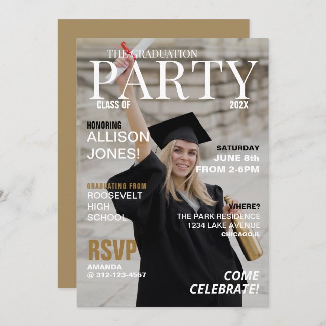 Modern Magazine Photo Graduation Party Invitation (Front/Back)