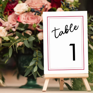 Modern Magenta and Black Minimal Wedding Table Number