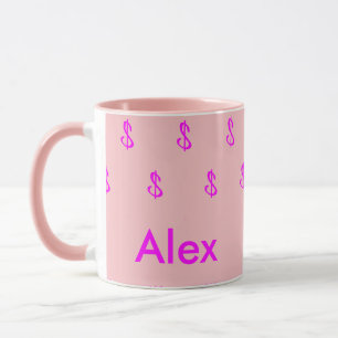 Modern Magenta and Pink Money Pattern Monogram Mug