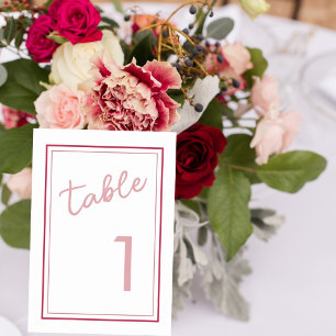 Modern Magenta and Rose Wedding Table Number