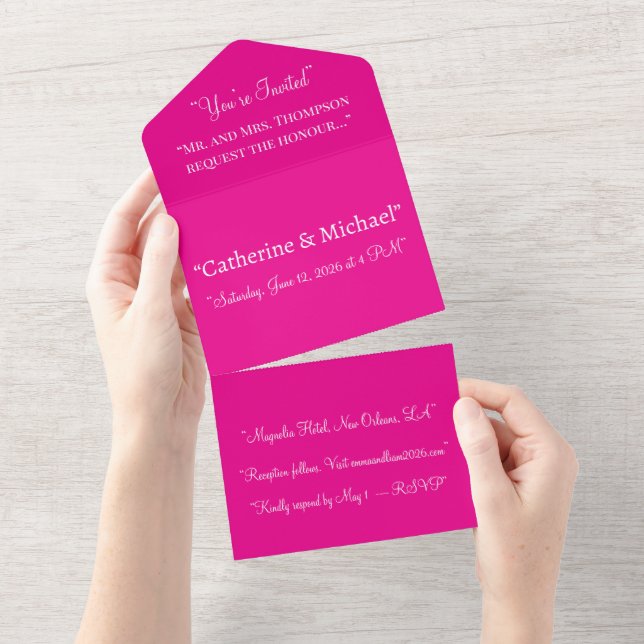 Modern Magenta Background | Bold Solid Colour All In One Invitation (Tearaway)
