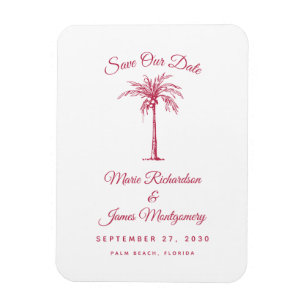 Modern Magenta Beach Wedding Save the Date Magnet