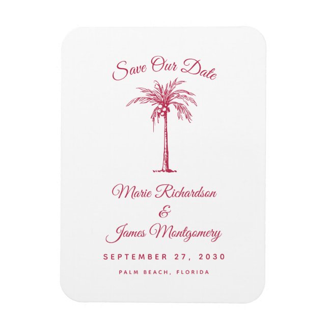 Modern Magenta Beach Wedding Save the Date Magnet (Vertical)