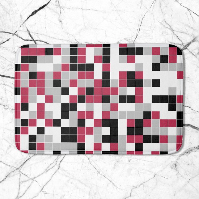 Modern Magenta Black Gray Geometric Bath Mat (Creator Uploaded)