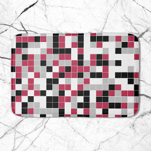 Modern Magenta Black Grey Geometric Bath Mat